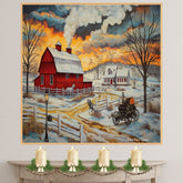 Vintage Winter Farmhouse – Snow Scene with Sleigh and Lamplight on Ready to Hang 1.5" Thick Canvas Wrap, Floating Framed Canvas, Flat Rolled Canvas